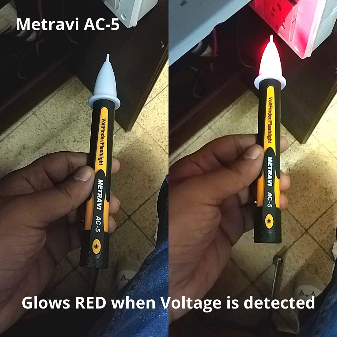 Metravi AC-5 Non-contact Voltage Detector 200V to 1000V & Electrical Line Tester with Flashlight