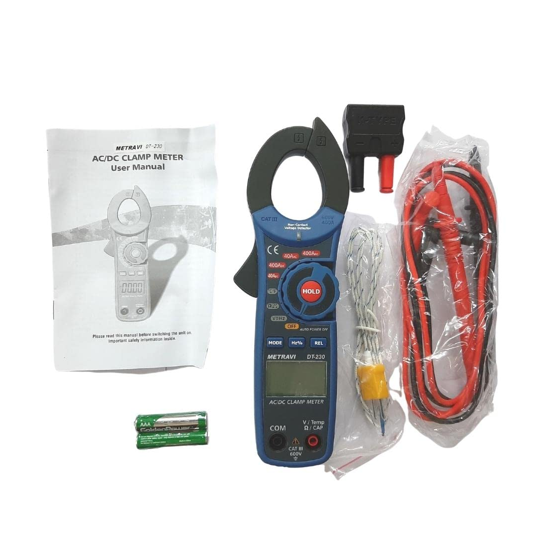 Metravi DT-230 Digital AC/DC Clamp Meter upto 400A with Resistance, Frequency and Temperature, Fully Protected