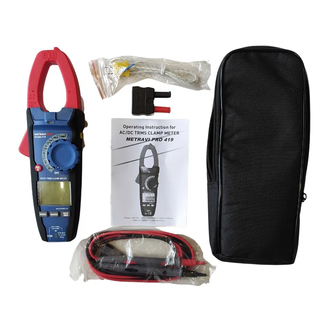 Metravi PRO 419 Digital T-RMS AC/DC Fully-protected Clamp Meter for 1000A AC T-RMS/DC with NCV