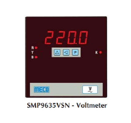 4 Digit 3 Phase Programmable Voltmeters TRMS SMP9635VSN (96x96mm) Voltage Range  50 to 500V AC with 0-9999 Programmable Display